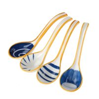 12X Ceramics Soup Spoons Set of Japanese Soup Spoon Long Handle Soup Spoons for Pho Ramen Noodles Wonton Dumpling Rice