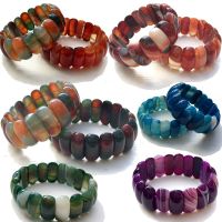 Genuine Natural Botswana Agate Gemstone Bracelets Woman Lady Stretch Crystal Rectangle Bead Bangle Onyx Bracelet 10x25mm