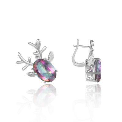 GEMS BALLET Antler Deer Womens Earrings 10x14m Oval Mystic Fire Topaz Classic Gemstone Clip Earrings in Sterling Silver