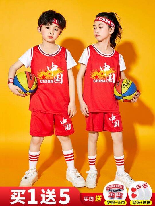 ♠ Children's basketball uniform suit boys Chinese red sportswear ...