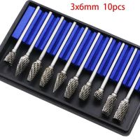 10Pc 1/8 "ก้านทังสเตนเครื่องตัดมิลลิ่งโรตารี่ชุดกรวย Hss เหล็กสว่านเพชร3x6mm