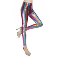 【VV】 Leggings Imitation Leather Dancing Metallic Color Costume Pants Tight Trousers