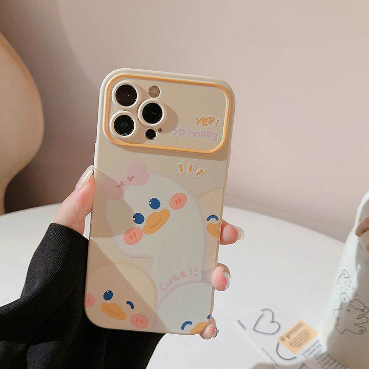 rlucky-เคสซิลิโคนติดโบว์ติดกระจกรูปเป็ดนิ่มน่ารักสำหรับ-iphone-14-13-12-11-pro-max-xr-xs-x-max-8-7-plus-se-2020คลุมทั้งหมดตัวปกป้องกล้องถ่ายรูปโทรศัพท์มือถือสไตล์-ins-เคสเคสสำหรับ-apple-iphone-ผู้หญิง