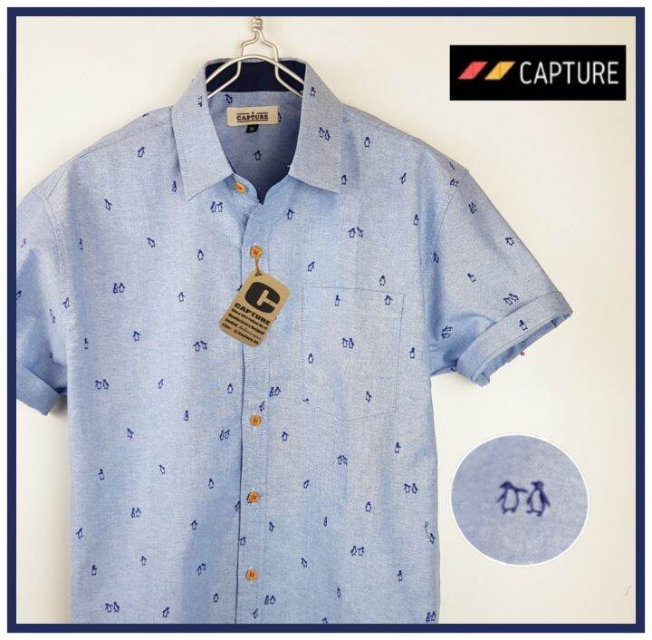 capture-shirt-เสื้อเชิ้ตผู้ชาย-แขนสั้น-คอปก-ลายเพนกวิ้น-มีถึงอก-48-นิ้ว