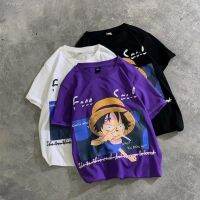 【HOT】เสื้อยืดอนิเมะSummer New Style Japanese Anime One Piece Large Size Loose T-shirt Male Fat Trend Hong Kong Student Half100%cotton