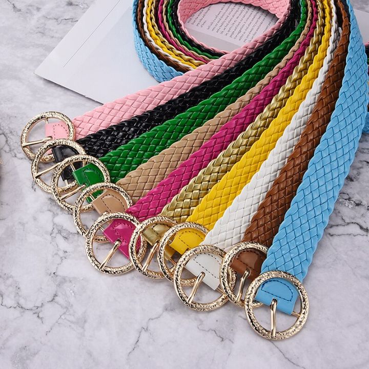 new-fashion-women-braided-bright-colors-belts-circular-buckle-ladies-waist-ornament-no-holes-all-matching