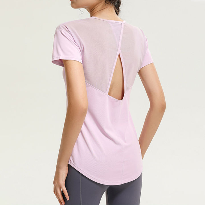 YueJi Loose Sport Shirt Women Short Sleeve Quick-drying Elastic Yoga Tops