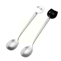 New Cat Ceramic Dessert Spoon Ice Cream Cute Cartoon Stainless Steel Coffee Tool Spoon Spoon Flatware Kitchen U1T3 Serving Utensils