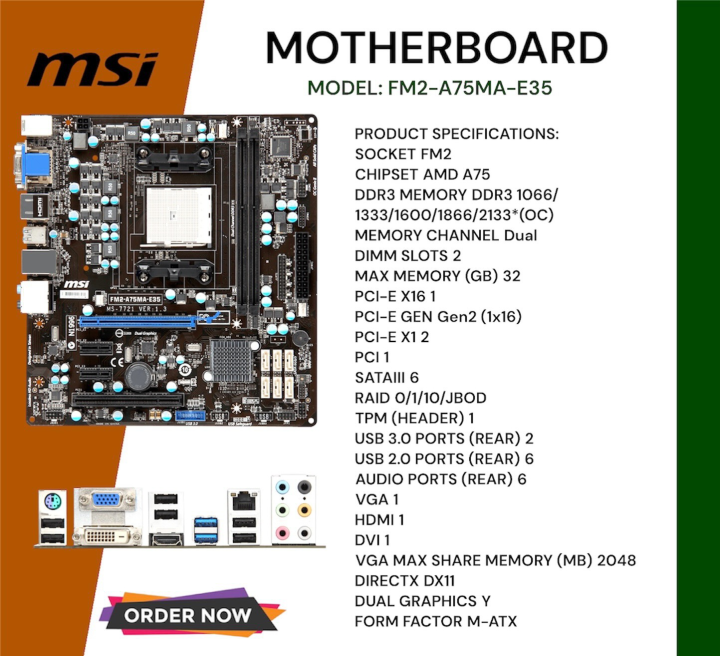 MSI MOTHERBOARD AMD® A10/A8/A6/A4series SOCKET FM2 (PRELOVED) Lazada PH