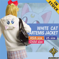 MRHALLCOS Anime Cosplay Sailor Moon Venus Minako Aino White Cat Artemis Jacket Costume Halloween Party Kid Adult Women Plus Size