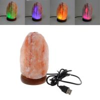 Natural Shape Hand Carved USB Wooden Base Himalayan Crystal Rock Salt Lamp Air Purifier Night Light