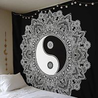 【cw】Classical black and white cloth tapestry,multi-function tapestry 146*146cm, table cloth, wall cloth, wearable beach blanket ！