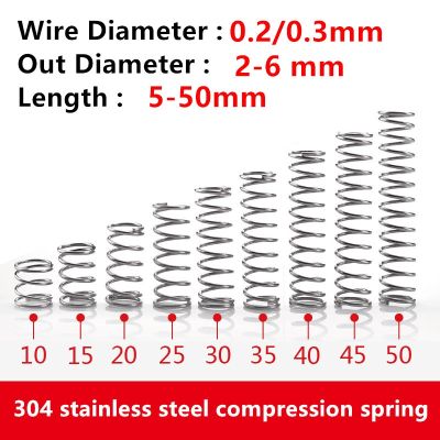 10pcs/lot Wire Dia 0.2/0.3mm Stainless Steel Micro Small Compression Spring Return Spring OD 2mm/3mm/4mm/5mm length 5mm to 50mm