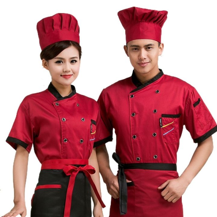 คุณภาพสูงบริการพ่อครัวแขนสั้นสำหรับผู้ชาย-เสื้อผ้าสำหรับใส่ทำงานในร้านอาหารชุดใส่ทำงานโรงแรมเครื่องแบบทำงานทำอาหารฤดูร้อน