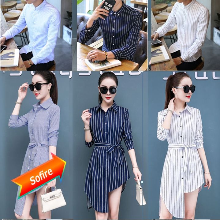 couple-striped-shirt-autumn-striped-casual-shirt-long-sleeved-shirt-slim-couple