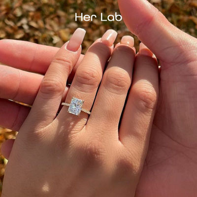 Her Lab Jewelry | ของแท้แหวนเพชรมอยส925C เงินแท้เพชร1-2กะรัตสุดสุกใสรายงานกราต้นฉบับ100% ผ่านตัวเลือกเพชรแหวนเพชรทรงสี่เหลี่ยม4ง่ามแหวนแต่งงานแฟชั่นสำหรับผู้หญิงเครื่องประดับอัญมณีTH