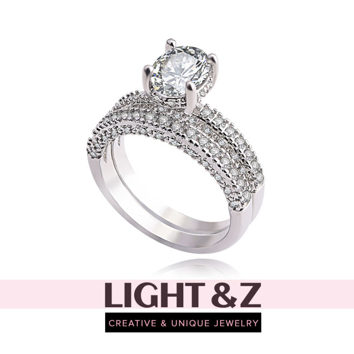 light-amp-z-1คู่-แหวนเพทายวงกลมคู่เต็มชุดเพชรแหวนหางแหวนหมั้นแหวนกุหลาบทอง