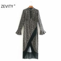 Zevity Autumn New Women Vintage Cashew Nuts Print Hem Tassel Asymmetrical Dress Ladies Chic Sexy Hole Slim Party Vestido DS4546