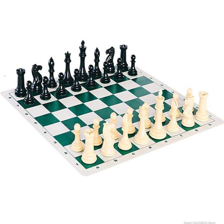 Tournament Chess Set 90 Plastic Filled Chess Pieces And Green Roll Up