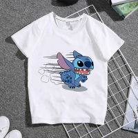 Cute Cartoon Boy Girl Baby Stitch Tshirt Summer Girl Round Neck Short Sleeve T-shirt White Comfortable Tops Creeping Suit Cosplay