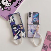 เคสหนังพลิกโทรศัพท์พับได้สำหรับออปโป้ไฟนด์ N2เคสโทรศัพท์ไข่มุก Kuromi น่ารักสำหรับผู้หญิงโซ่เชือกด้วยมือเคสแฟชั่นใหม่เคสป้องกันโทรศัพท์พับได้