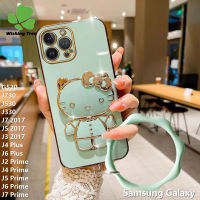 เคสสำหรับ Samsung Galaxy J2 Prime J4นายก J5 J6นายก J7นายก J4ตัวชุบโลหะหรูหรานายกบวก J6บวกกับ G530 J7 J3 J5 2017 J730 J530แฟชั่น KT กระจกเงาโต๊ะเครื่องแป้งแมวฝาครอบโทรศัพท์ + สายรัดข้อมือ