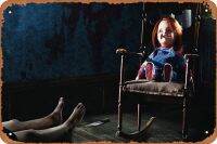 ภาพยนตร์คำสาปของเครื่องหมายดีบุกโลหะโบราณ Chucky ป้ายเคลือบดีบุกแบบตลกย้อนยุคสำหรับบ้านผับบาร์ห้องครัวโรงรถอุปกรณ์ตกแต่งผนังร้านอาหาร-8 "X 12"-นิ้ว