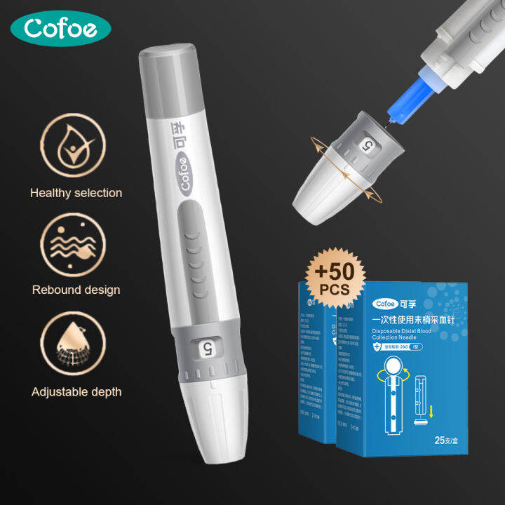 Cofoe Lancing Devices + 50 Lancets Diabetic Testing Pen Adjustable