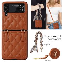 Lanyard Crossbody Wrist Strap Phone Case For Samsung Galaxy Z Flip 4 3 Flip4 Flip3 5G Fall Prevention Leather Cover