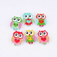 Free Shipping Retail 10Pcs Random Mixed Animal Owl 2 Holes Wood Buttons Painting Sewing Scrapbooking 24x25mm Haberdashery