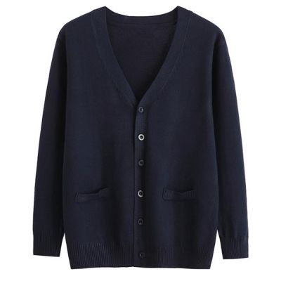 ▨☑ hnf531 Korean Cardigan Men Sweater Knitted Top Men Clothes Navy Blue Long Sleeve V Neck Knitwear Oversized Sweater Jacket Mens Coats MMSC050