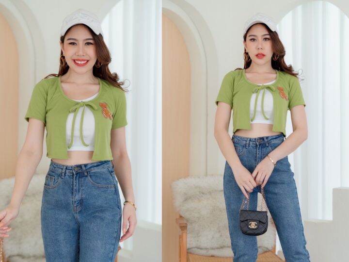 พร้อมส่ง-เสื้อแฟชั่นน่ารักๆ-ผ้าคอตตอน-ใส่เที่ยวคาเฟ่เที่ยวทะเลแมตช์กับขาสั้นหรือกระโปรงกางเกงยีนส์ได้หมด-รอบอก-30-36-นิ้ว