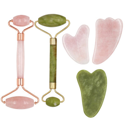 【CW】Facial Massage Roller Guasha Board Double Head Jade Stone Face Lift Body Skin Relaxation Slimming Beauty Neck Thin Lift Care Too