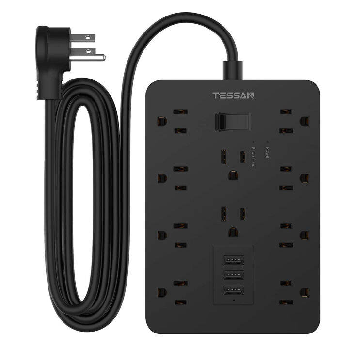 Flat Plug Extension Cord 3 metre with Heavy duty , TESSAN USB Power