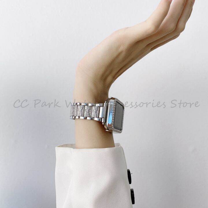 cc-park-สายนาฬิกาโลหะ2-in1และเคสเพชรใช้ได้กับนาฬิกา-apple-อัลตร้า8-7-6-se-5-4-3-2-1สำหรับ-iwatch-ขนาด49มม-45มม-41มม-44มม-40มม-42มม-42มม-38มม-เครื่องประดับรัดข้อมือสมาร์ทวอท์ช