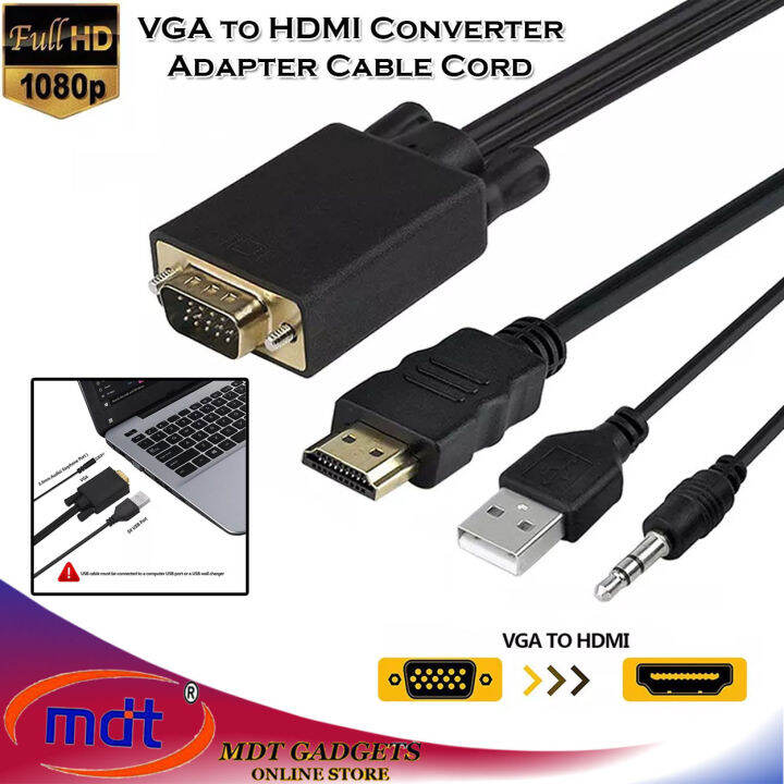 VGA to HDMI Converter Adapter Cable Cord with Audio for Connecting Old