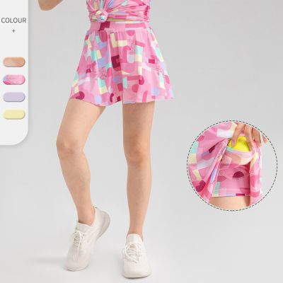 Children Golf Tennis Skirt With Shorts Girls Sport Skorts Running Dancing 2 In 1 Culottes Summer Athletic Breathable Cool Fabric Towels
