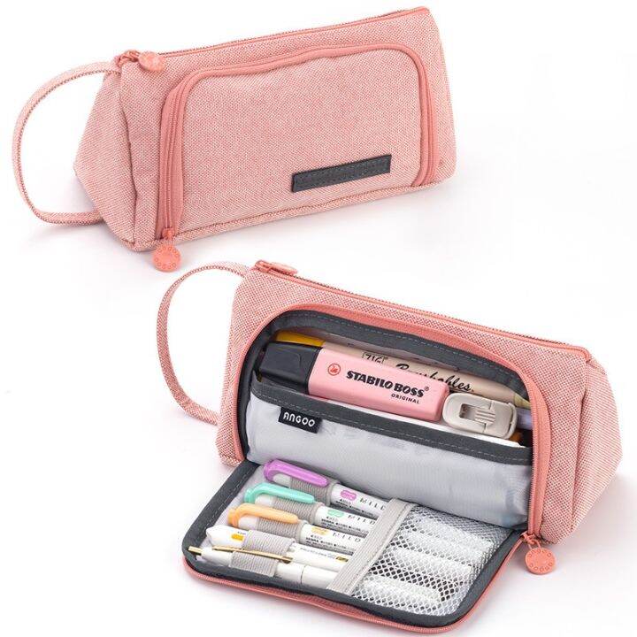 child-stationary-pen-pencil-storage-bag-pen-bag-multi-layer-large-capacity-cosmetic-travel-storage-bag-simple-plaid-pencil-case