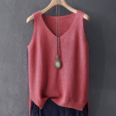 Blusas Mujer De Moda 2022 Blouse Women Summer Sleeveless Knitted Blouse Shirt Women Clothes V-neck Blouse Women Tops Shirts C855...