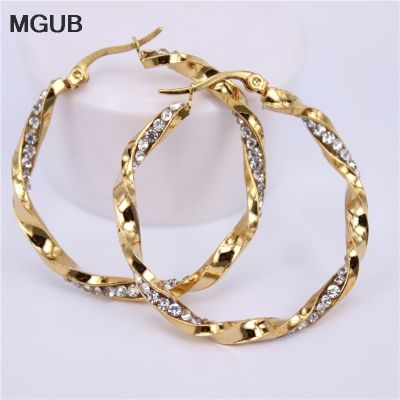 【YP】 MGUB  Diameter 30MM-40MM Round Hoop Earrings Twisted Gold Color Wholesale Top LH564
