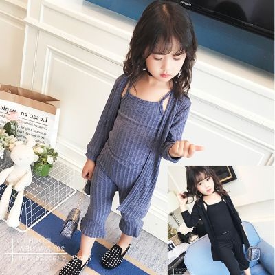 [COD] suit casual cardigan suspender top and flared 23 autumn new foreign trade childrens on behalf of 2-7 years old