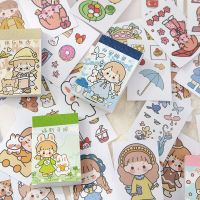 สติ๊กเกอร์กระดาษ Washi ลายการ์ตูนน่ารักมีกาวในตัว 50 ชิ้น