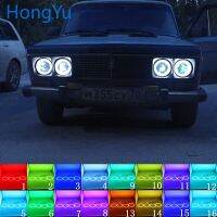 Rgb หลายสีไฟหน้าแอลอีดีแหวนเฮโลตานางฟ้า Drl Rf รีโมทคอนโทรลสำหรับ Lada Vaz 2106 1976อุปกรณ์2001ล่าสุด