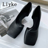 Liyke Green Designer Heels Sandals 2022 New Fashion High Quality Cozy Leather Square Toe Shallow Slip-On Pumps Women Shoes Mules