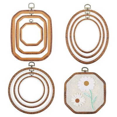 9Pcs Embroidery Hoops Imitated Wood Display Frame Circle Oval Octagonal for Art Craft Sewing and Hanging Ornaments Decor