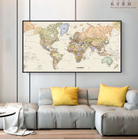 World Map โปสเตอร์ศิลปะติดผนังสไตล์ย้อนยุคภาพวาดผ้าใบอุปกรณ์ตกแต่งวินเทจห้องนั่งเล่นของตกแต่งบ้าน