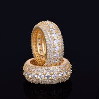 Men Ring Copper Charm Gold Color Cubic Zircon Iced Out Fashion Hip Hop Jewelry