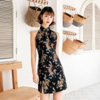 【CW】 Prom Dress Sexy Sleeveless Vestidos Slim Mini Evening Party Dress Women Qipao Exquisite Dragon Phoenix Cheongsam