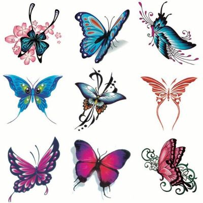 [Set of 10] tattoo stickers waterproof butterfly color chest arm scar cover small size body painting