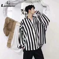 Lansboter เสื้อเชิ้ตแขนยาวลายทางสไตล์เกาหลี,เสื้อลำลองทรงหลวมสำหรับ INS ชาย